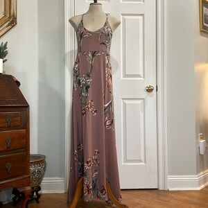 Polly & Esther maxi dress long floral crisscross back front slits women’s size M